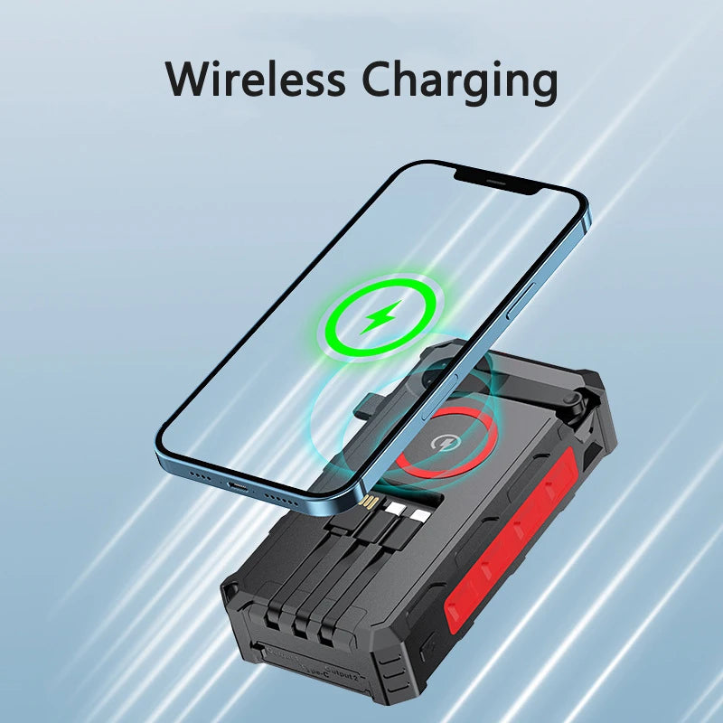 Hand Crank Solar Power Bank 20000mAh with 4 Solar Panel Wireless Charger Powerbank for iPhone 15 Huawei Xiaomi Samsung Poverbank