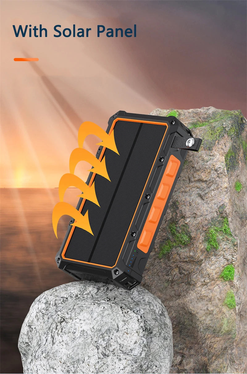 Hand Crank Solar Power Bank 20000mAh with 4 Solar Panel Wireless Charger Powerbank for iPhone 15 Huawei Xiaomi Samsung Poverbank