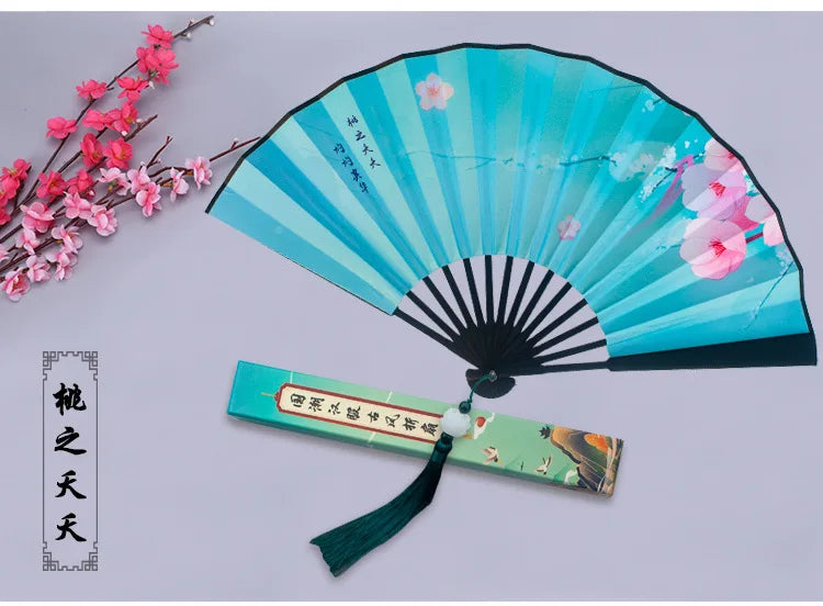 Ancient Style Series Folding Hand Held Fan Female Dance Hanfu Ancient Costume With Fan Nine-Tailed-Fox Chinese Style Straight