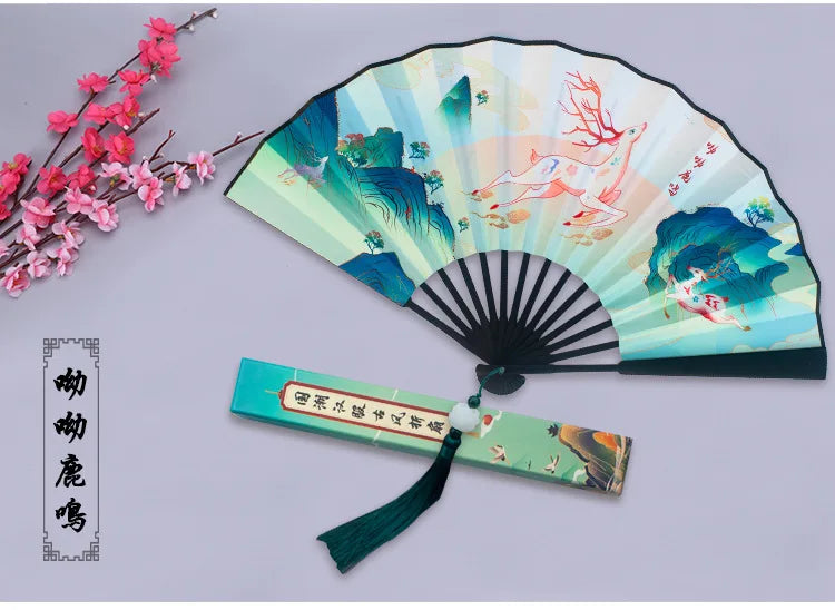 Ancient Style Series Folding Hand Held Fan Female Dance Hanfu Ancient Costume With Fan Nine-Tailed-Fox Chinese Style Straight