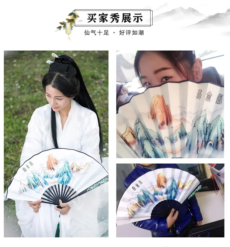 Ancient Style Series Folding Hand Held Fan Female Dance Hanfu Ancient Costume With Fan Nine-Tailed-Fox Chinese Style Straight