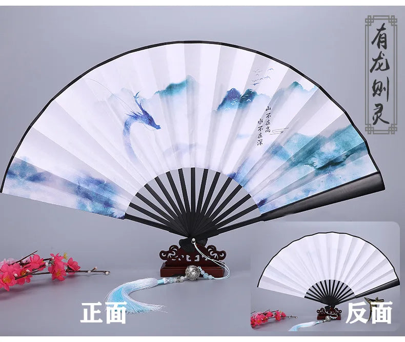 Ancient Style Series Folding Hand Held Fan Female Dance Hanfu Ancient Costume With Fan Nine-Tailed-Fox Chinese Style Straight