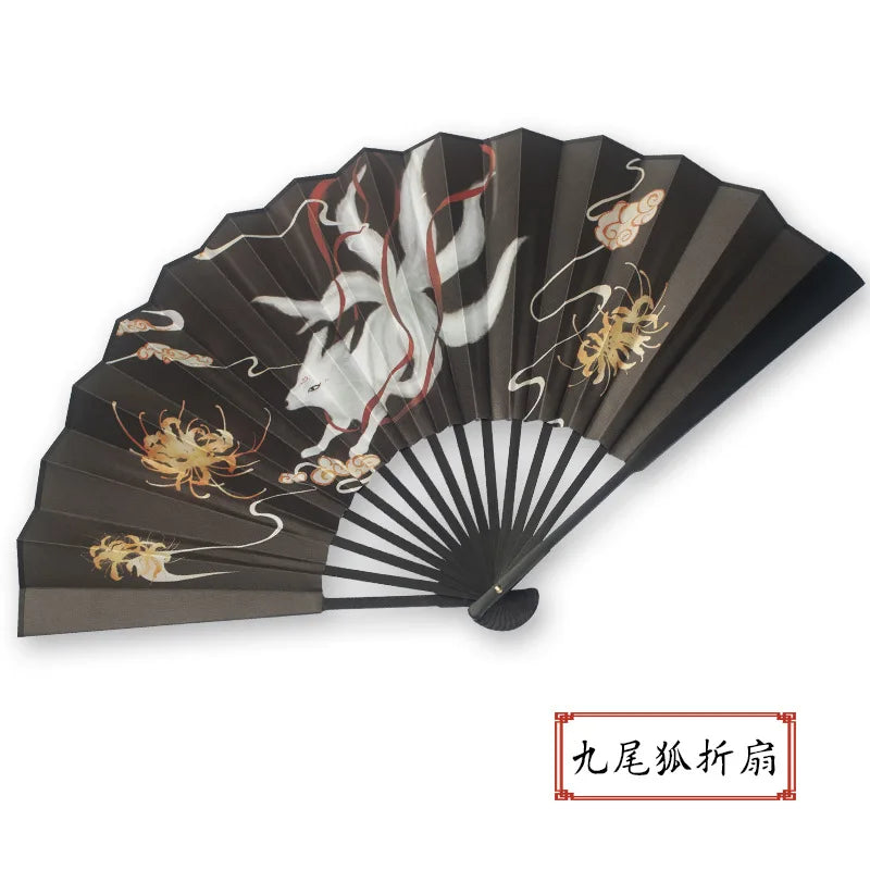 Ancient Style Series Folding Hand Held Fan Female Dance Hanfu Ancient Costume With Fan Nine-Tailed-Fox Chinese Style Straight