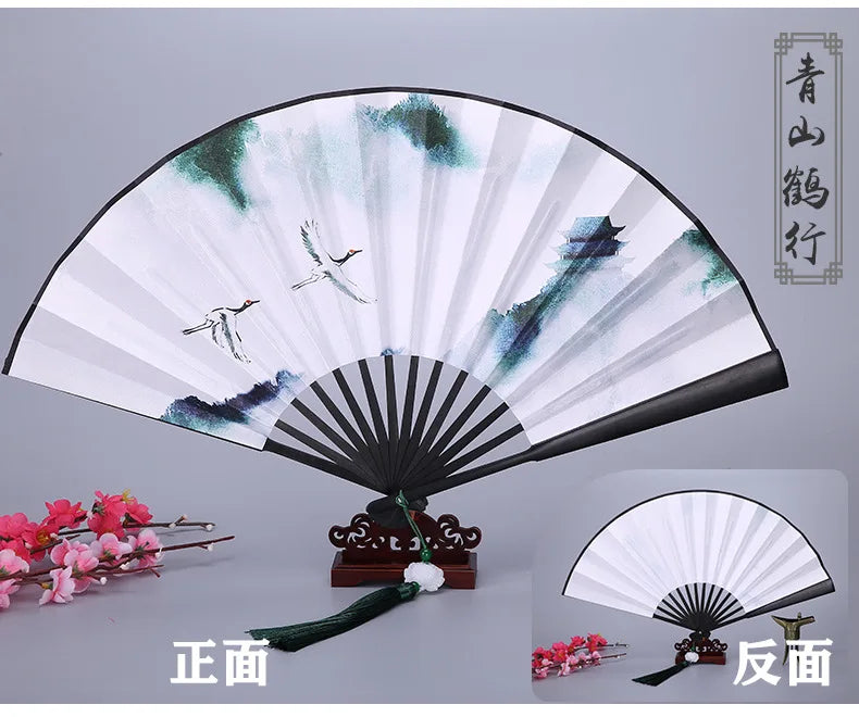 Ancient Style Series Folding Hand Held Fan Female Dance Hanfu Ancient Costume With Fan Nine-Tailed-Fox Chinese Style Straight