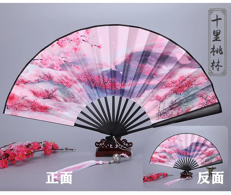 Ancient Style Series Folding Hand Held Fan Female Dance Hanfu Ancient Costume With Fan Nine-Tailed-Fox Chinese Style Straight