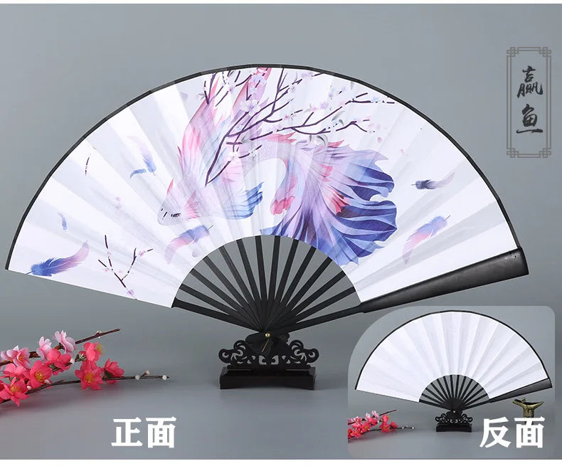 Ancient Style Series Folding Hand Held Fan Female Dance Hanfu Ancient Costume With Fan Nine-Tailed-Fox Chinese Style Straight