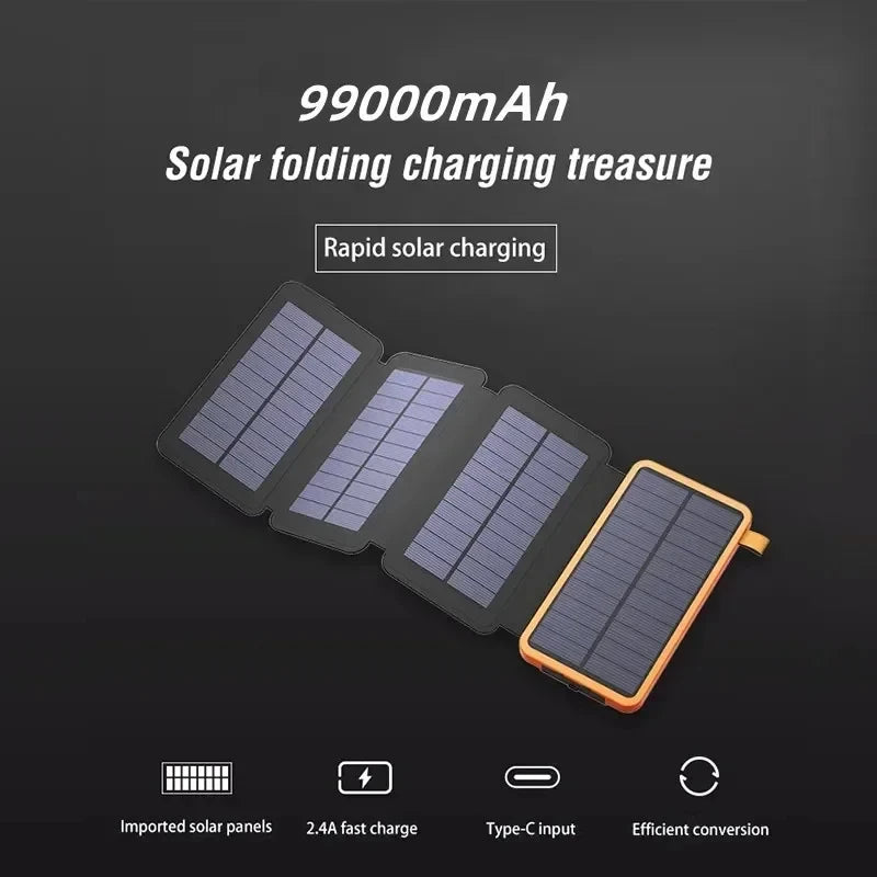 100000mah Solar Powerbank Outdoor Camping Portable Folding Waterproof Solar Energy 5v 2a Usb Output Device Sun Power For Iphone