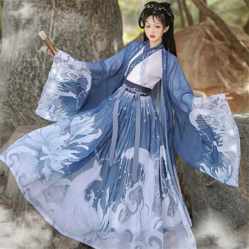 Original Hanfu 3Pcs Ancient Chinese Costume Women Clothes Traditional Hanfu Dance Costumes Folk Fairy Dress For Graduation