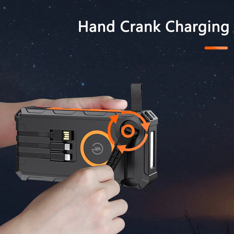 Hand Crank Solar Power Bank 20000mAh with 4 Solar Panel Wireless Charger Powerbank for iPhone 15 Huawei Xiaomi Samsung Poverbank