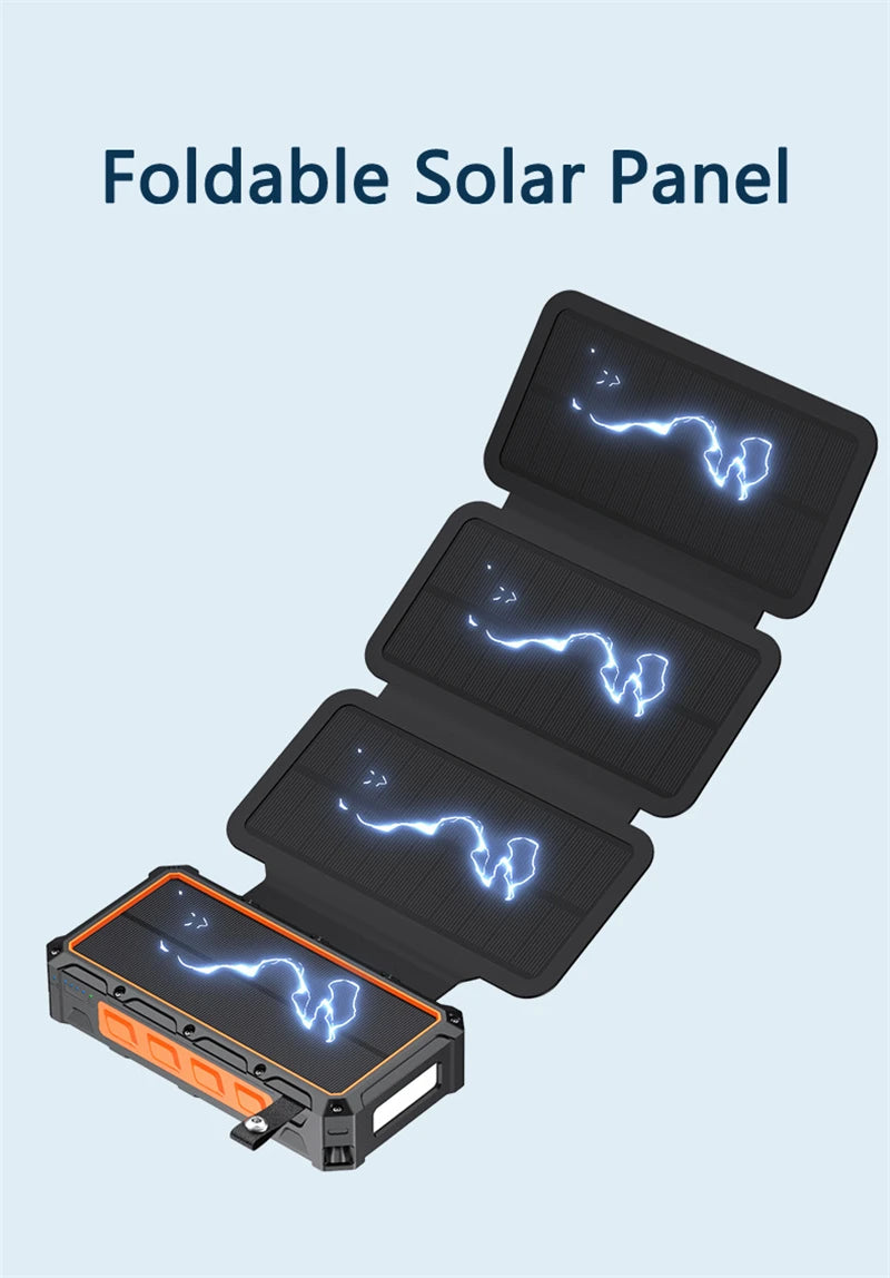 Hand Crank Solar Power Bank 20000mAh with 4 Solar Panel Wireless Charger Powerbank for iPhone 15 Huawei Xiaomi Samsung Poverbank