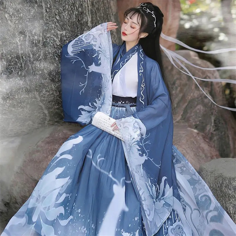 Original Hanfu 3Pcs Ancient Chinese Costume Women Clothes Traditional Hanfu Dance Costumes Folk Fairy Dress For Graduation