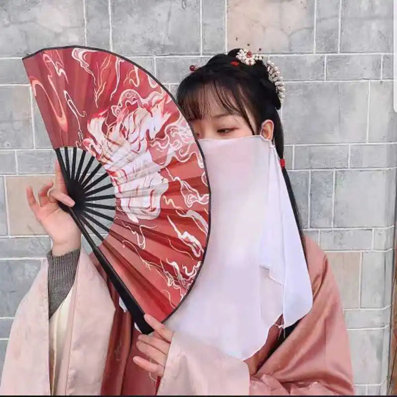 Ancient Style Series Folding Hand Held Fan Female Dance Hanfu Ancient Costume With Fan Nine-Tailed-Fox Chinese Style Straight