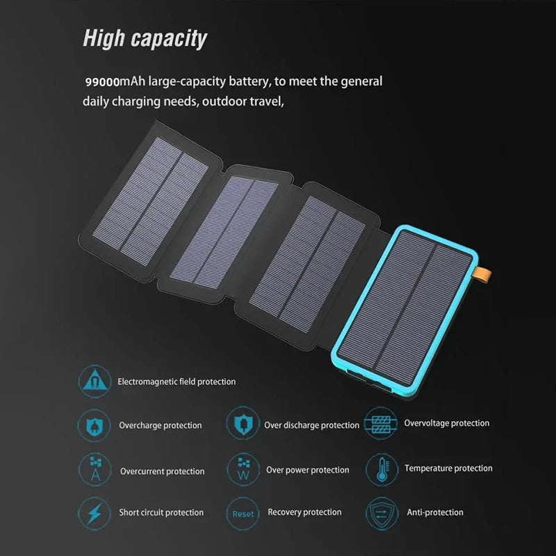 100000mah Solar Powerbank Outdoor Camping Portable Folding Waterproof Solar Energy 5v 2a Usb Output Device Sun Power For Iphone