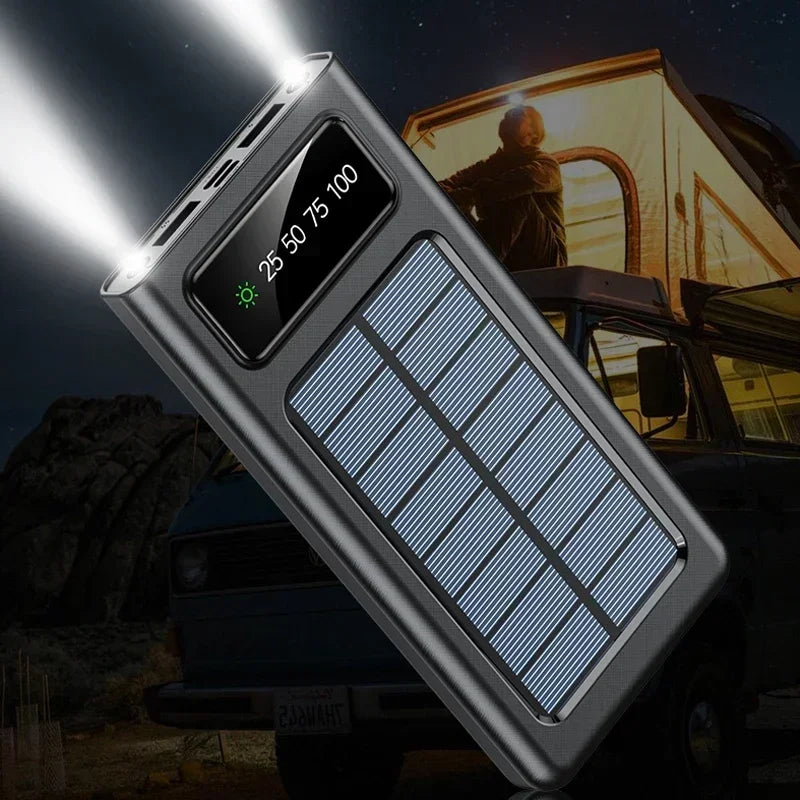 200000mAh Solar Power Bank Large Capacity Mobile Power Fast Charging Battery With Dual USB 4 Cables For iPhone Samsung