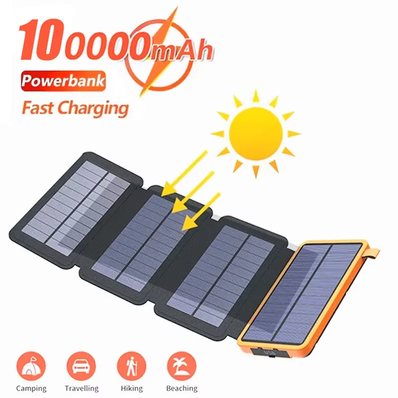 100000mah Solar Powerbank Outdoor Camping Portable Folding Waterproof Solar Energy 5v 2a Usb Output Device Sun Power For Iphone