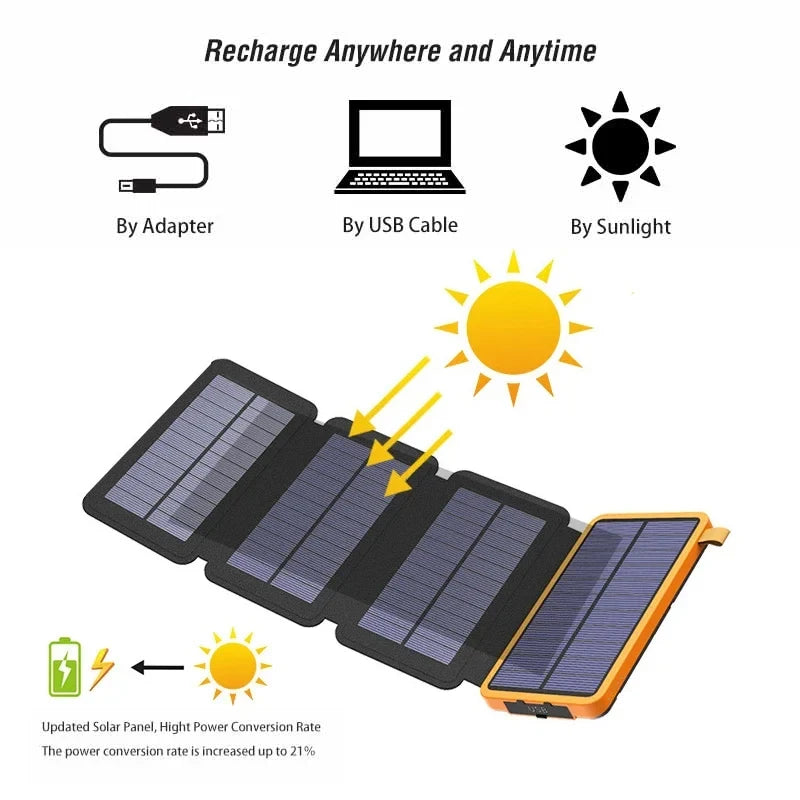 100000mah Solar Powerbank Outdoor Camping Portable Folding Waterproof Solar Energy 5v 2a Usb Output Device Sun Power For Iphone