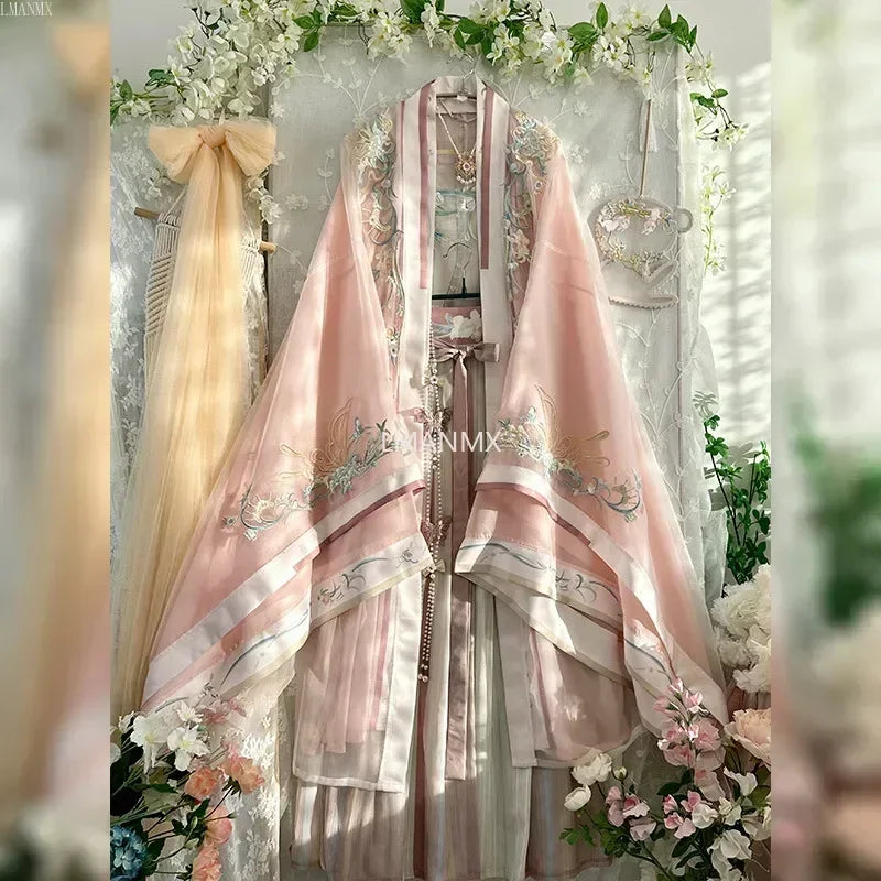 2025 Hanfu Fashionable Chinese style Dress with Embroidery and Gradient Colors, Original Design for Women