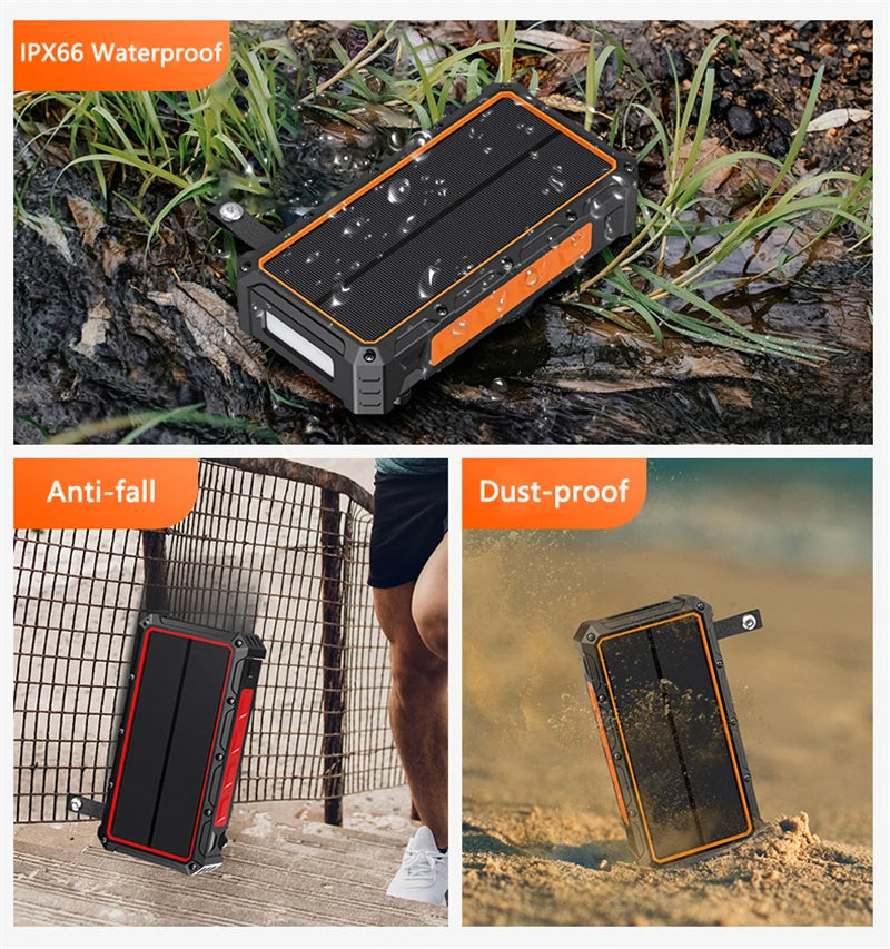 Hand Crank Solar Power Bank 20000mAh with 4 Solar Panel Wireless Charger Powerbank for iPhone 15 Huawei Xiaomi Samsung Poverbank