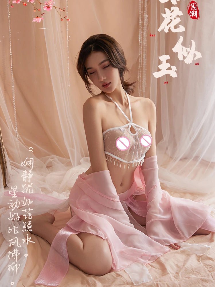 Large Size Hanfu Ancient Chinese Traditional Dress Passionate Belly Bag Uniform Temptation Sexy Sleepwear Apron Hanfu Uniform